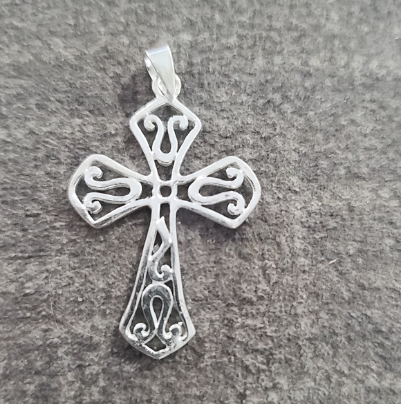 None Jewelry - Sterling Silver Filigree Cross Pendant, Christian